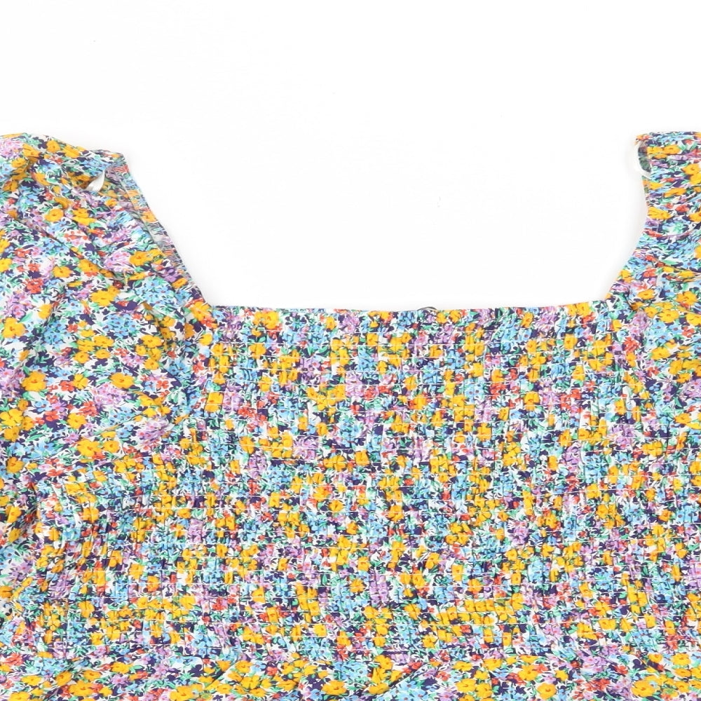 Marks and Spencer Womens Multicoloured Floral Cotton Basic Blouse Size 16 Scoop Neck - Stretch