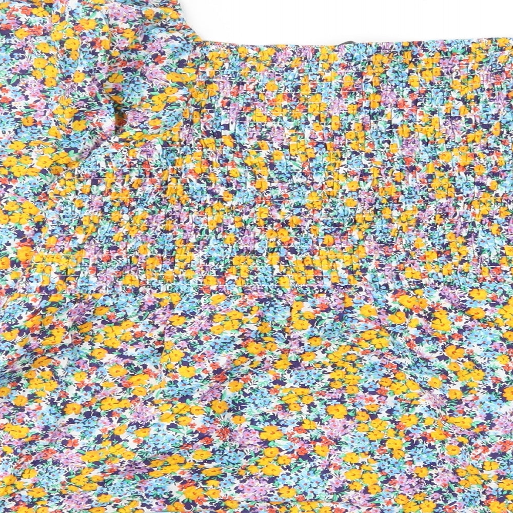 Marks and Spencer Womens Multicoloured Floral Cotton Basic Blouse Size 16 Scoop Neck - Stretch