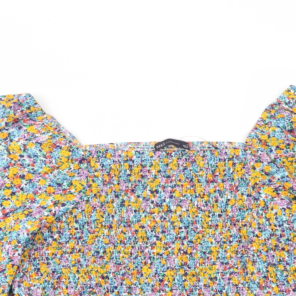 Marks and Spencer Womens Multicoloured Floral Cotton Basic Blouse Size 20 Square Neck - Stretch