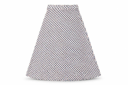 Front view of Marks & Spencer women’s pink geometric polyester a-line skirt, size UK 6, - elastic waist