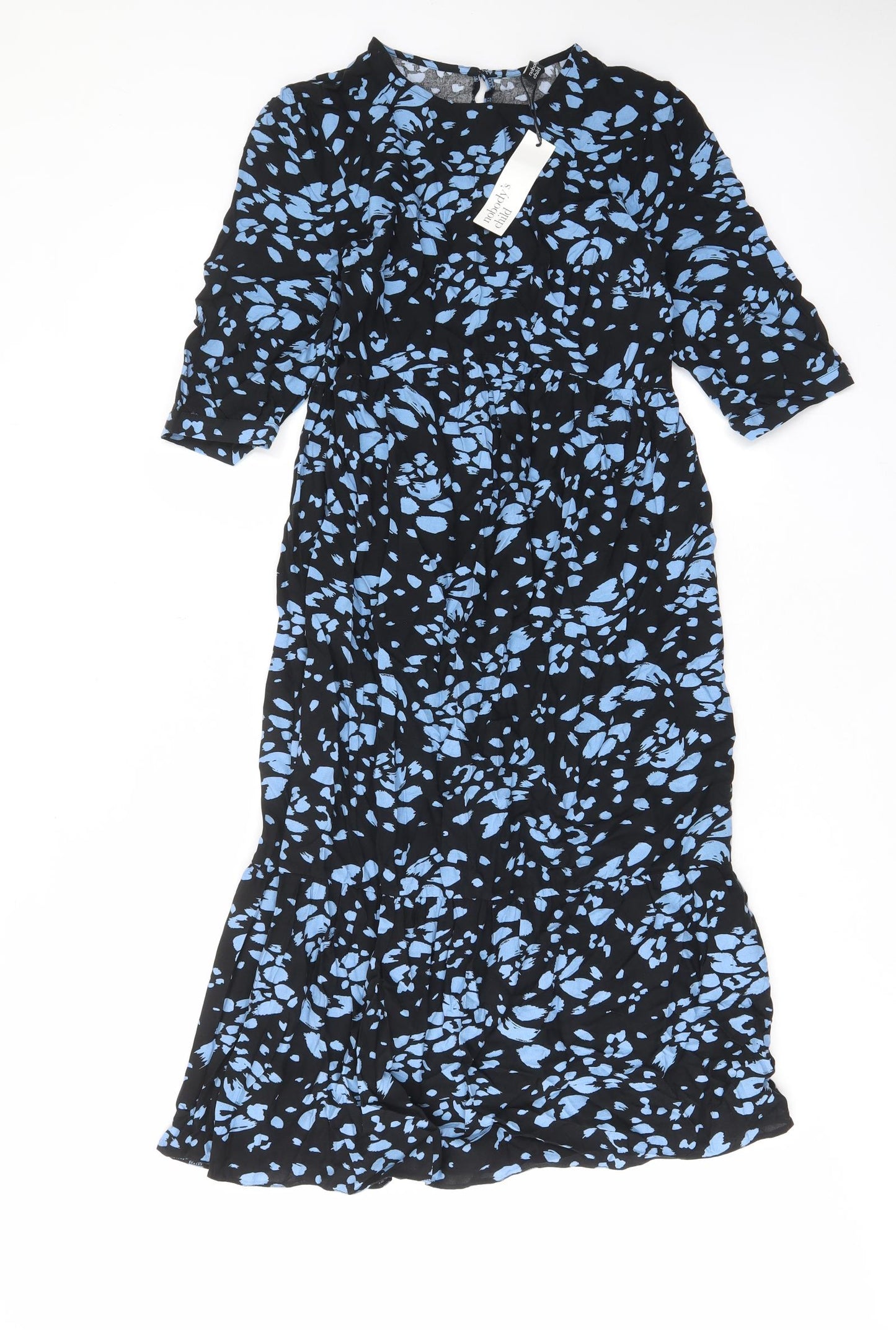 Nobody's Child Womens Black Geometric Viscose A-Line Size 8 Crew Neck Button - Pleated