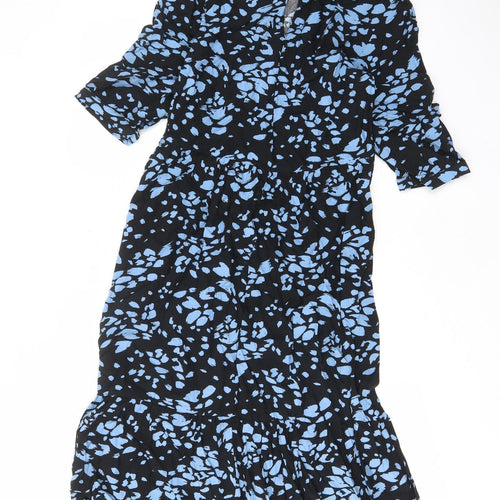 Nobody's Child Womens Black Geometric Viscose A-Line Size 8 Crew Neck Button - Pleated