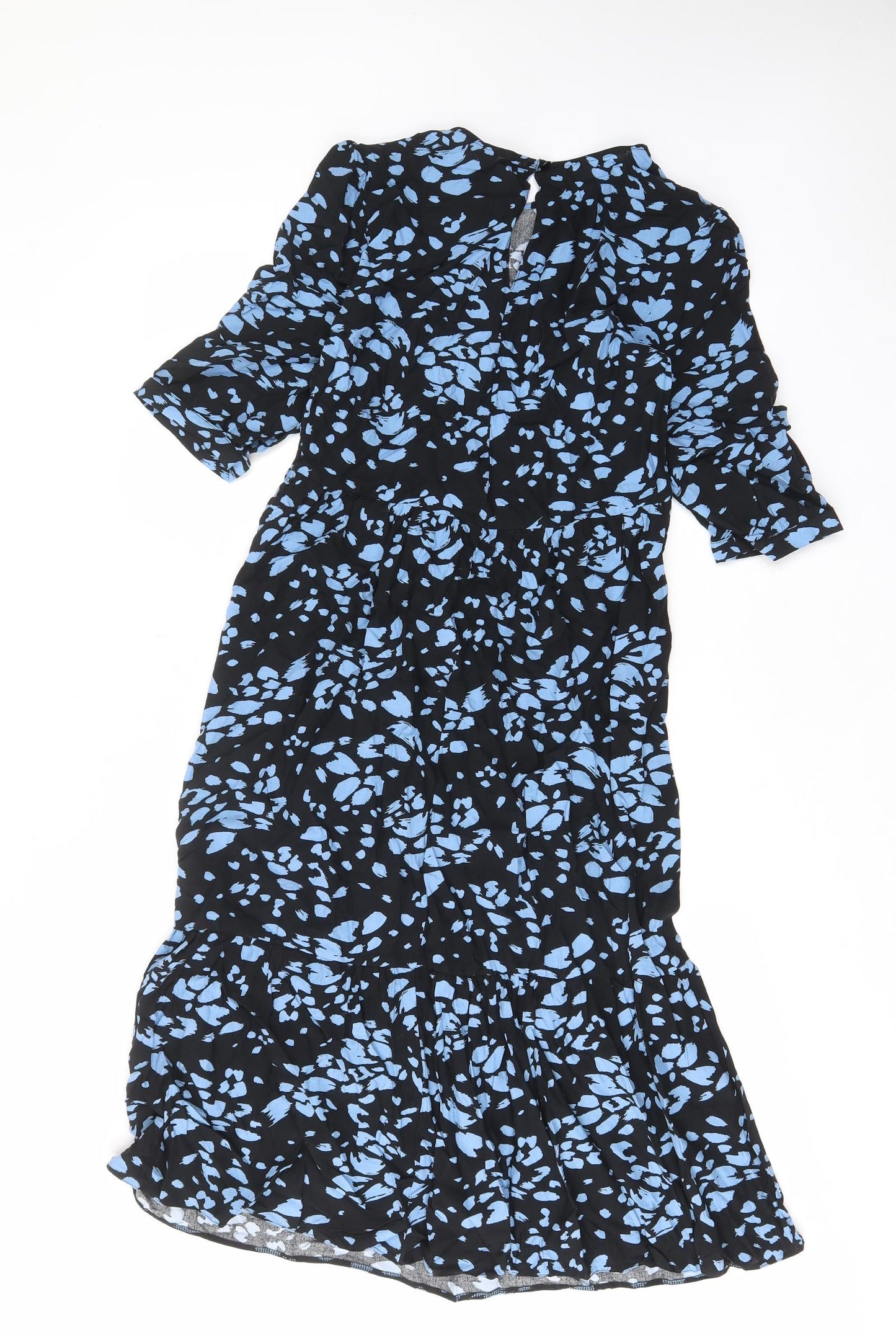 Nobody's Child Womens Black Geometric Viscose A-Line Size 8 Crew Neck Button - Pleated