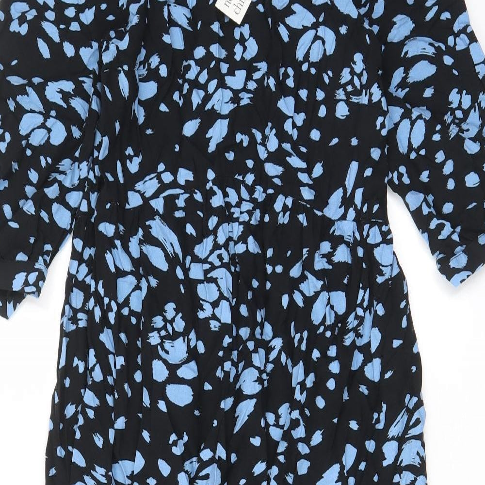 Nobody's Child Womens Black Geometric Viscose A-Line Size 8 Crew Neck Button - Pleated