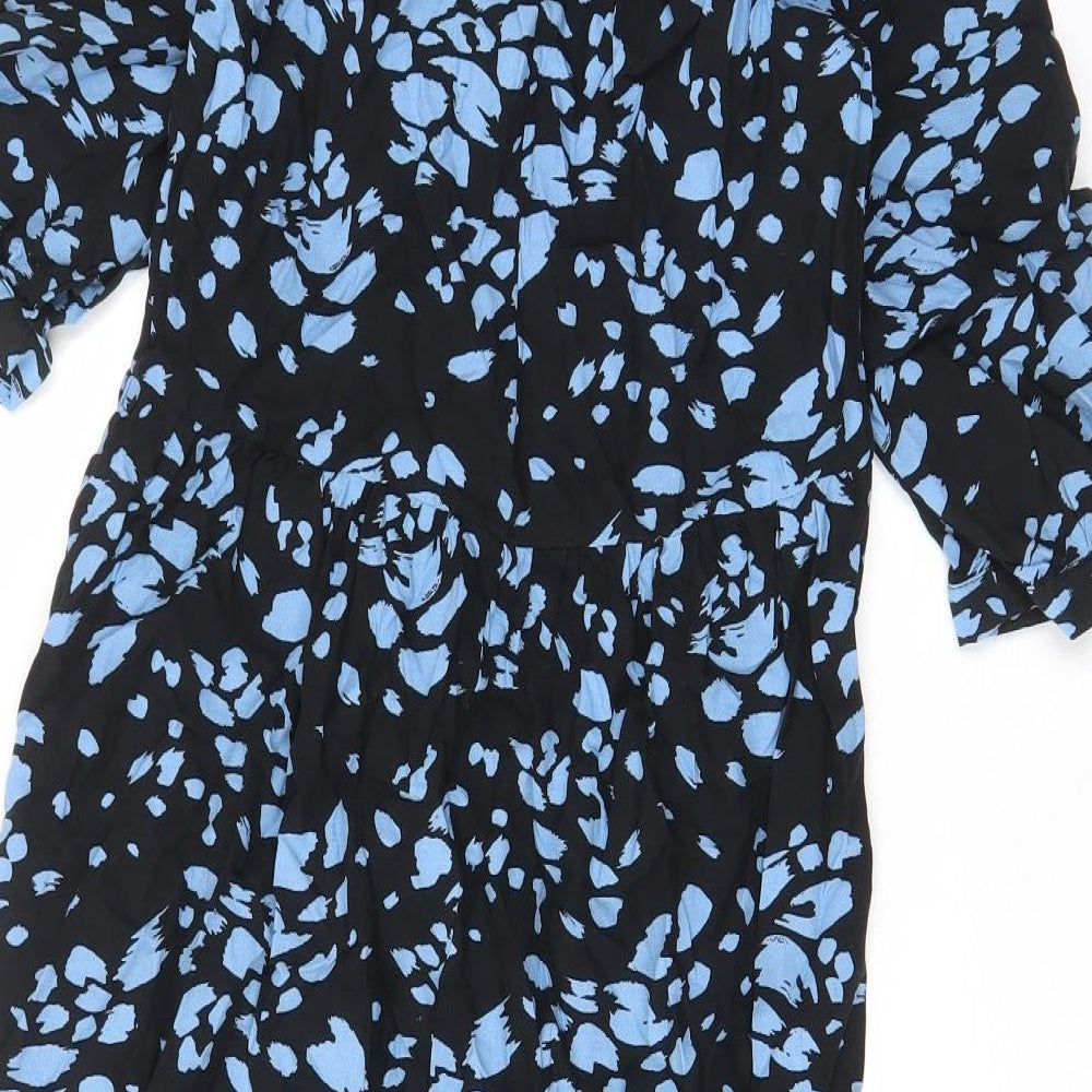 Nobody's Child Womens Black Geometric Viscose A-Line Size 8 Crew Neck Button - Pleated
