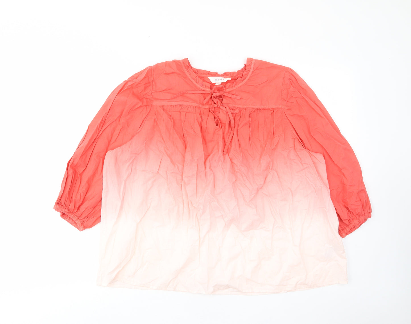 Per Una Womens Red Cotton Basic Blouse Size 8 Crew Neck - Keyhole neck, Pleated, Ombre