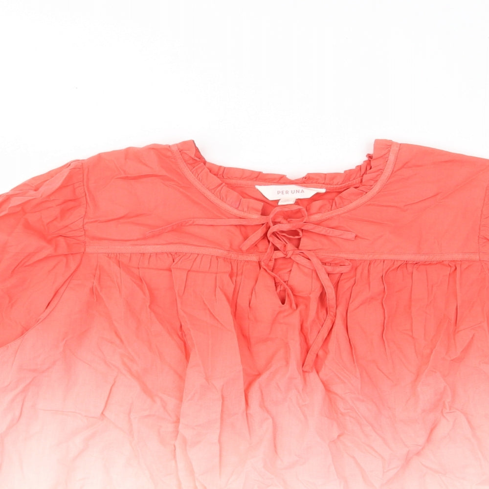 Per Una Womens Red Cotton Basic Blouse Size 8 Crew Neck - Keyhole neck, Pleated, Ombre