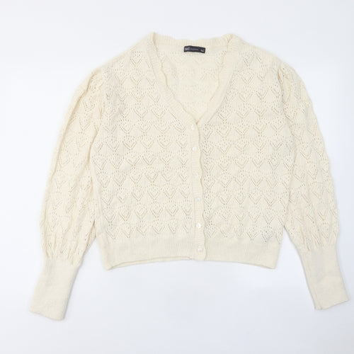 Marks and Spencer Womens Ivory V-Neck Cotton Cardigan Jumper Size L
