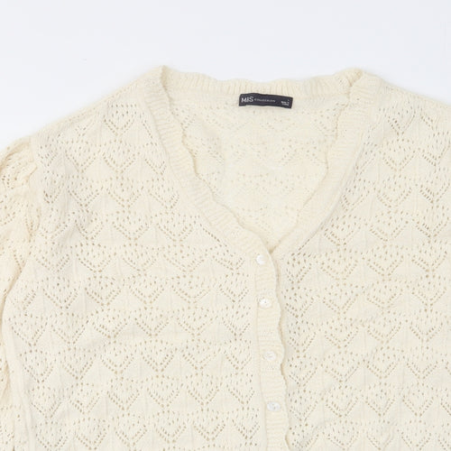 Marks and Spencer Womens Ivory V-Neck Cotton Cardigan Jumper Size L