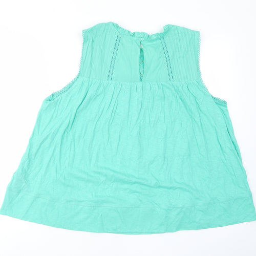 Per Una Womens Green Cotton Basic Tank Size 18 Crew Neck - Embroided, Frill, Pleated