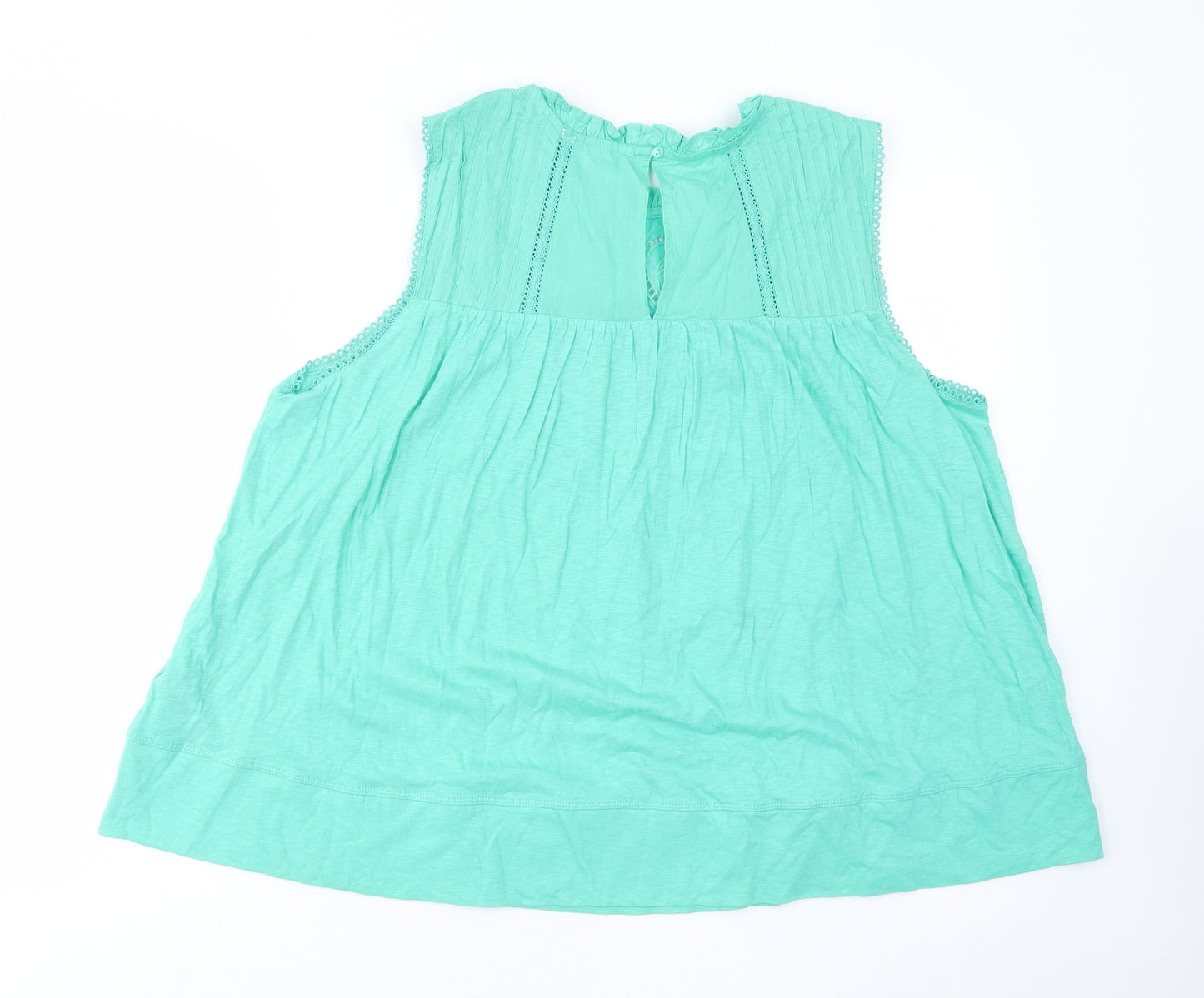 Per Una Womens Green Cotton Basic Tank Size 18 Crew Neck - Embroided, Frill, Pleated
