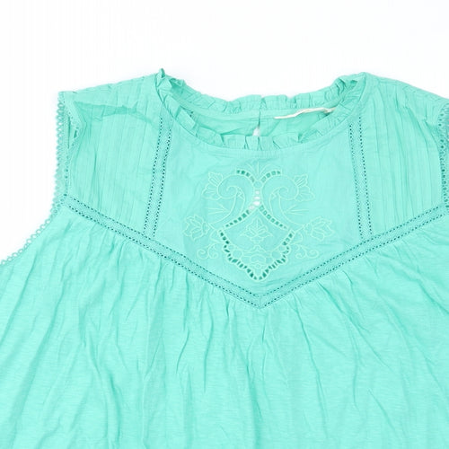 Per Una Womens Green Cotton Basic Tank Size 18 Crew Neck - Embroided, Frill, Pleated