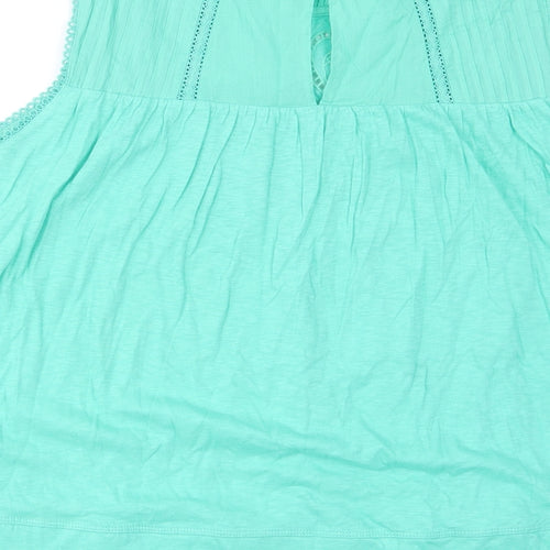 Per Una Womens Green Cotton Basic Tank Size 18 Crew Neck - Embroided, Frill, Pleated