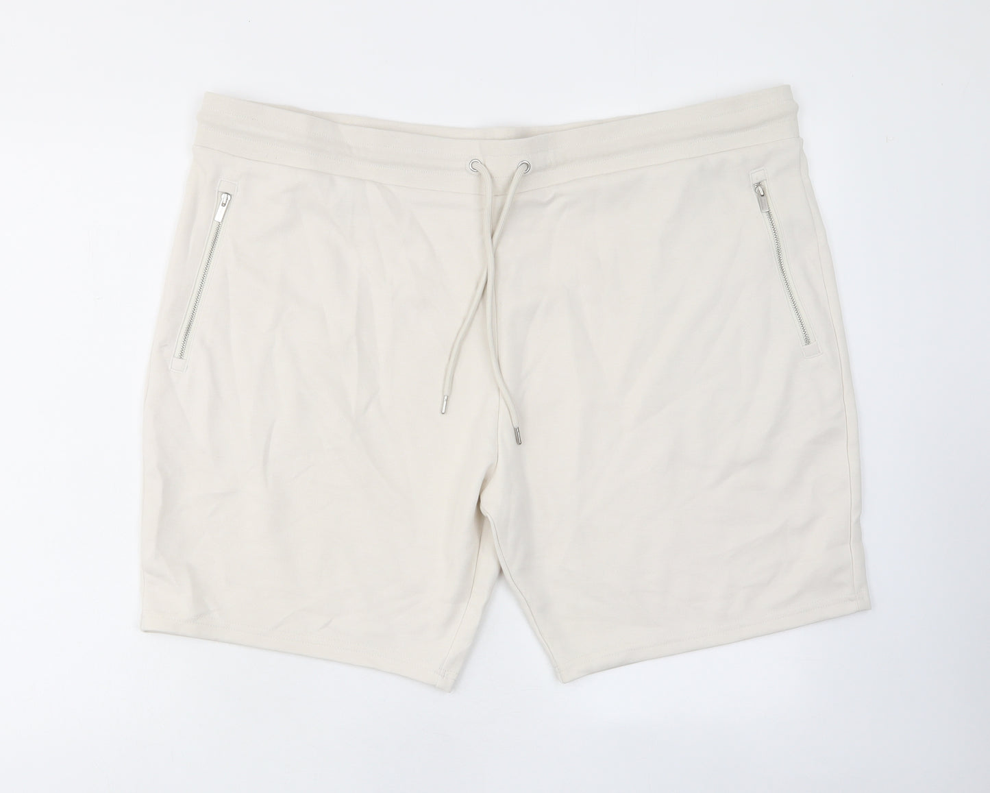 Autograph Mens Ivory Cotton Sweat Shorts Size 3XL L8 in Regular Drawstring - Zip Pockets