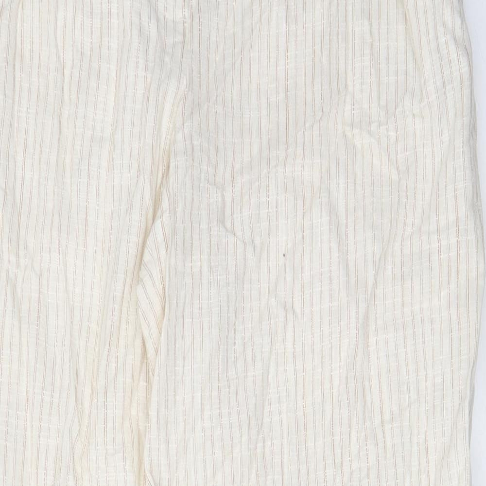 Marks and Spencer Womens Beige Striped Linen Trousers Size 18 L30 in Regular Zip - Pockets, Belt Loops