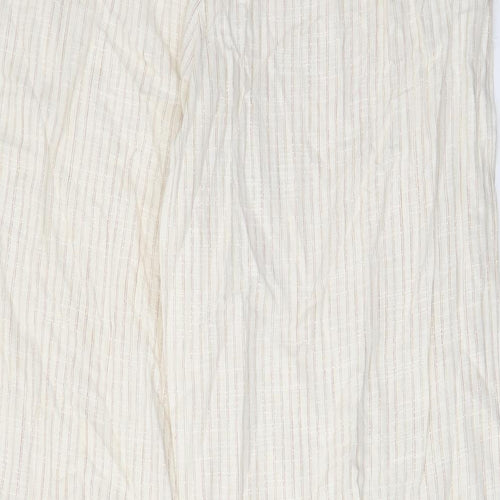Marks and Spencer Womens Beige Striped Linen Trousers Size 18 L30 in Regular Zip - Pockets, Belt Loops