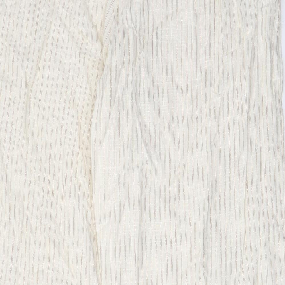 Marks and Spencer Womens Beige Striped Linen Trousers Size 18 L30 in Regular Zip - Pockets, Belt Loops