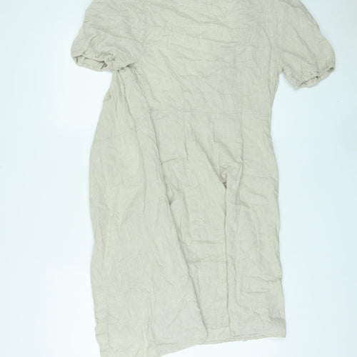 Marks and Spencer Womens Green Linen Wrap Dress Size 6 V-Neck Tie