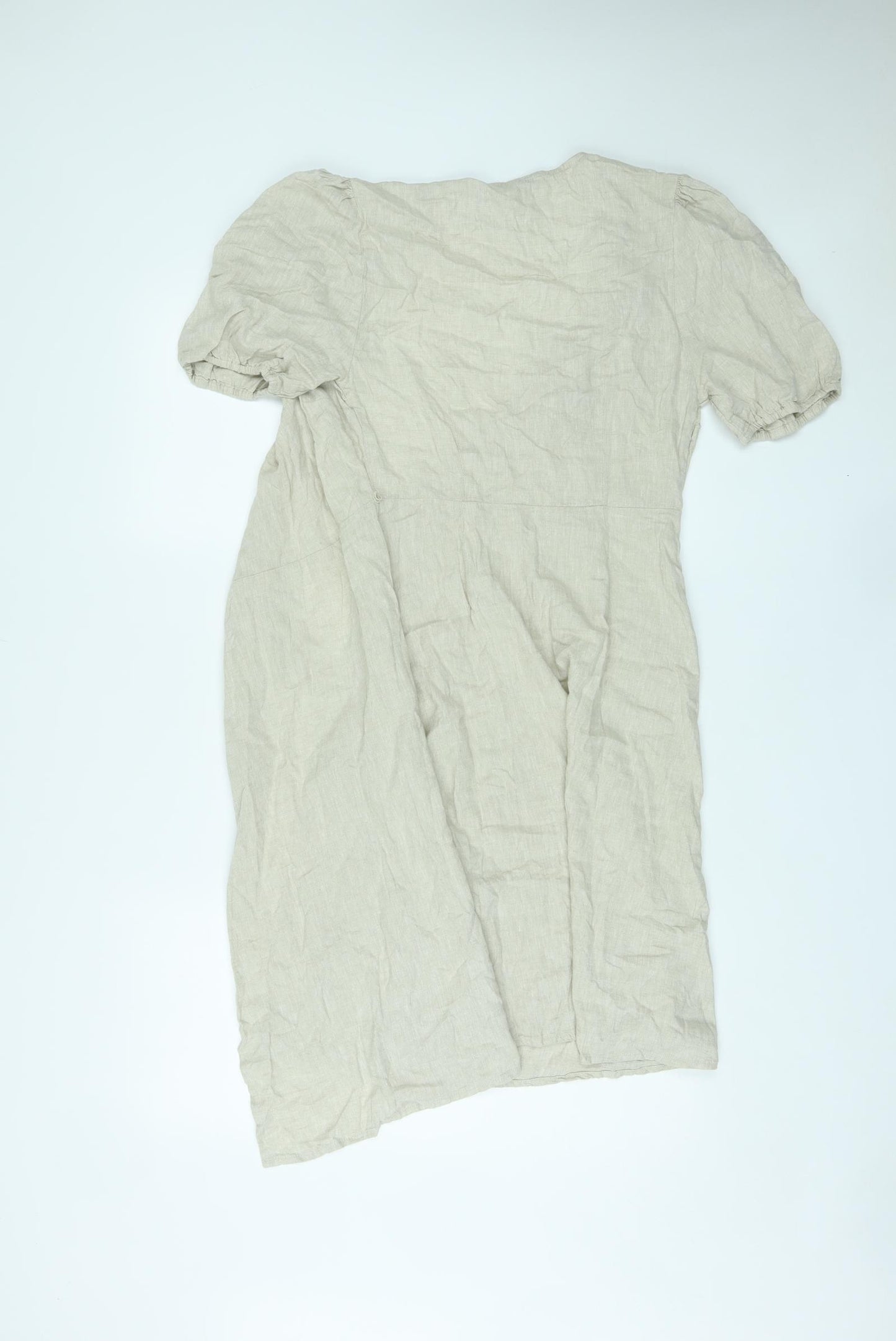 Marks and Spencer Womens Green Linen Wrap Dress Size 6 V-Neck Tie