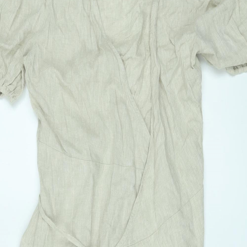 Marks and Spencer Womens Green Linen Wrap Dress Size 6 V-Neck Tie