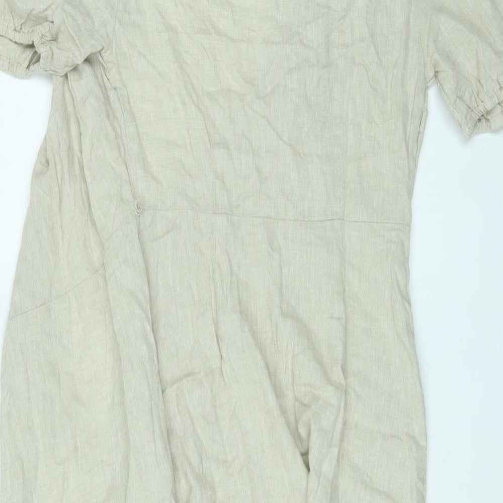 Marks and Spencer Womens Green Linen Wrap Dress Size 6 V-Neck Tie