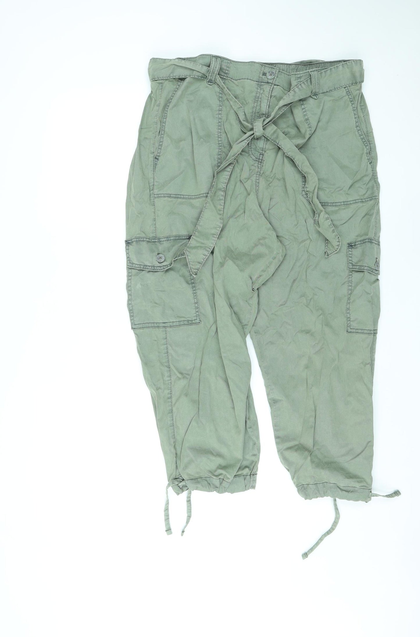 Marks and Spencer Womens Green Lyocell Cargo Trousers Size 20 L21 in Regular Zip - Belted