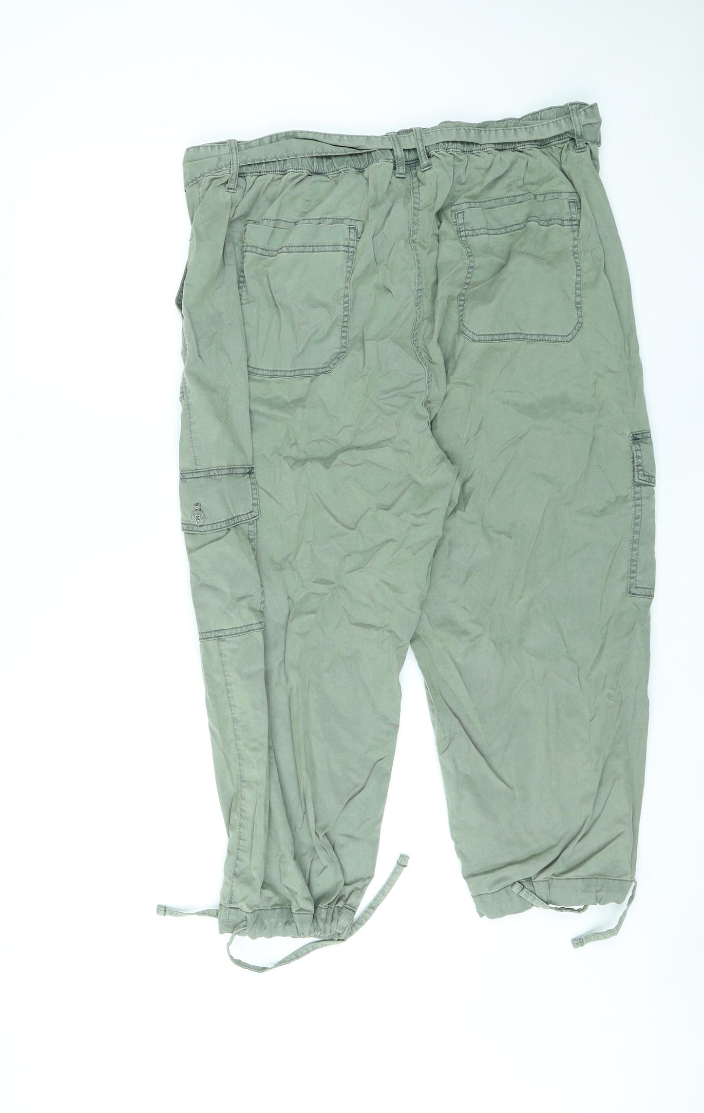 Marks and Spencer Womens Green Lyocell Cargo Trousers Size 20 L21 in Regular Zip - Belted