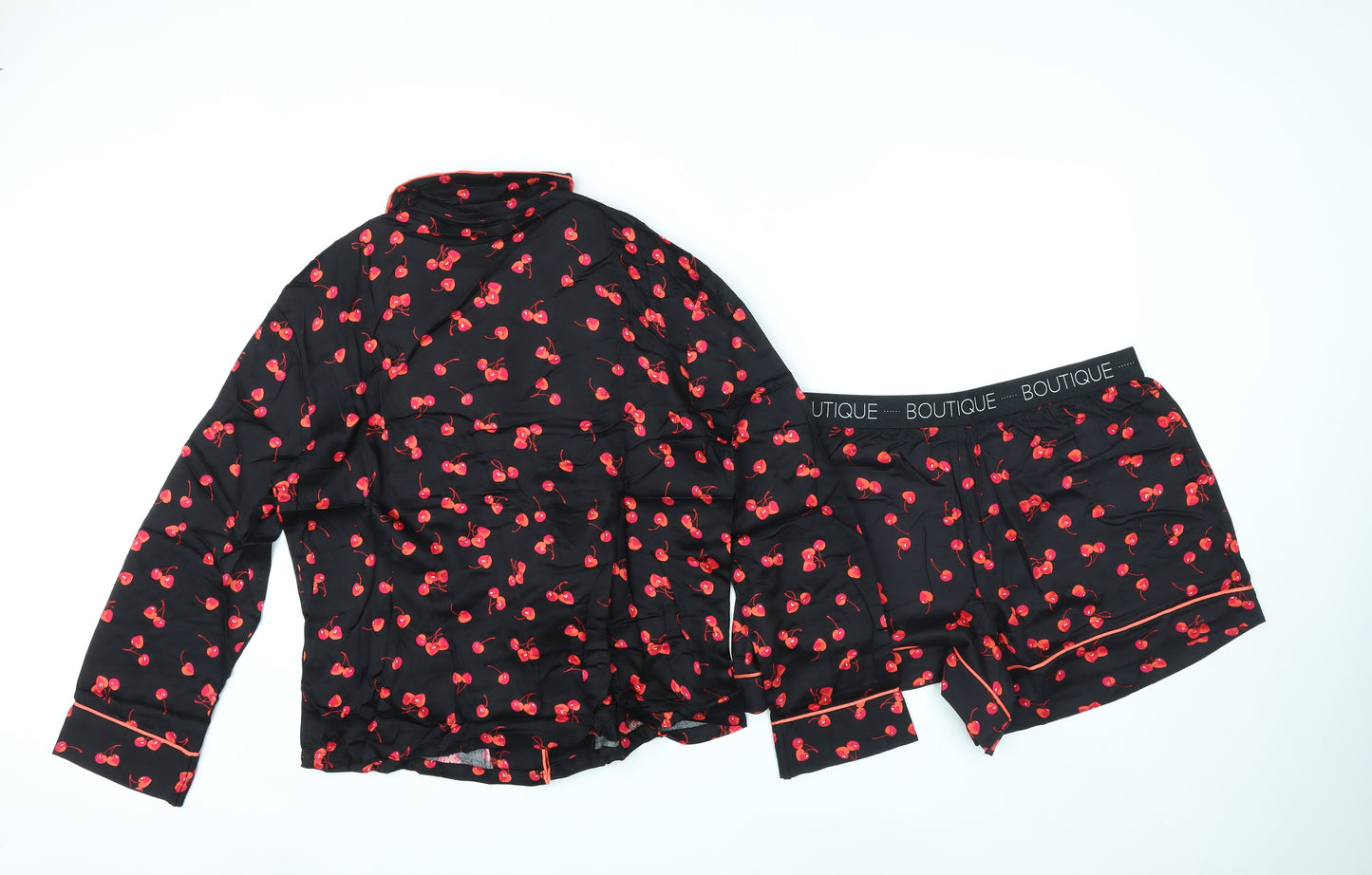 Marks and Spencer Womens Black Solid Viscose Top Pyjama Set Size 10 Button - Includes Eye Mask, Inside Leg 3inch