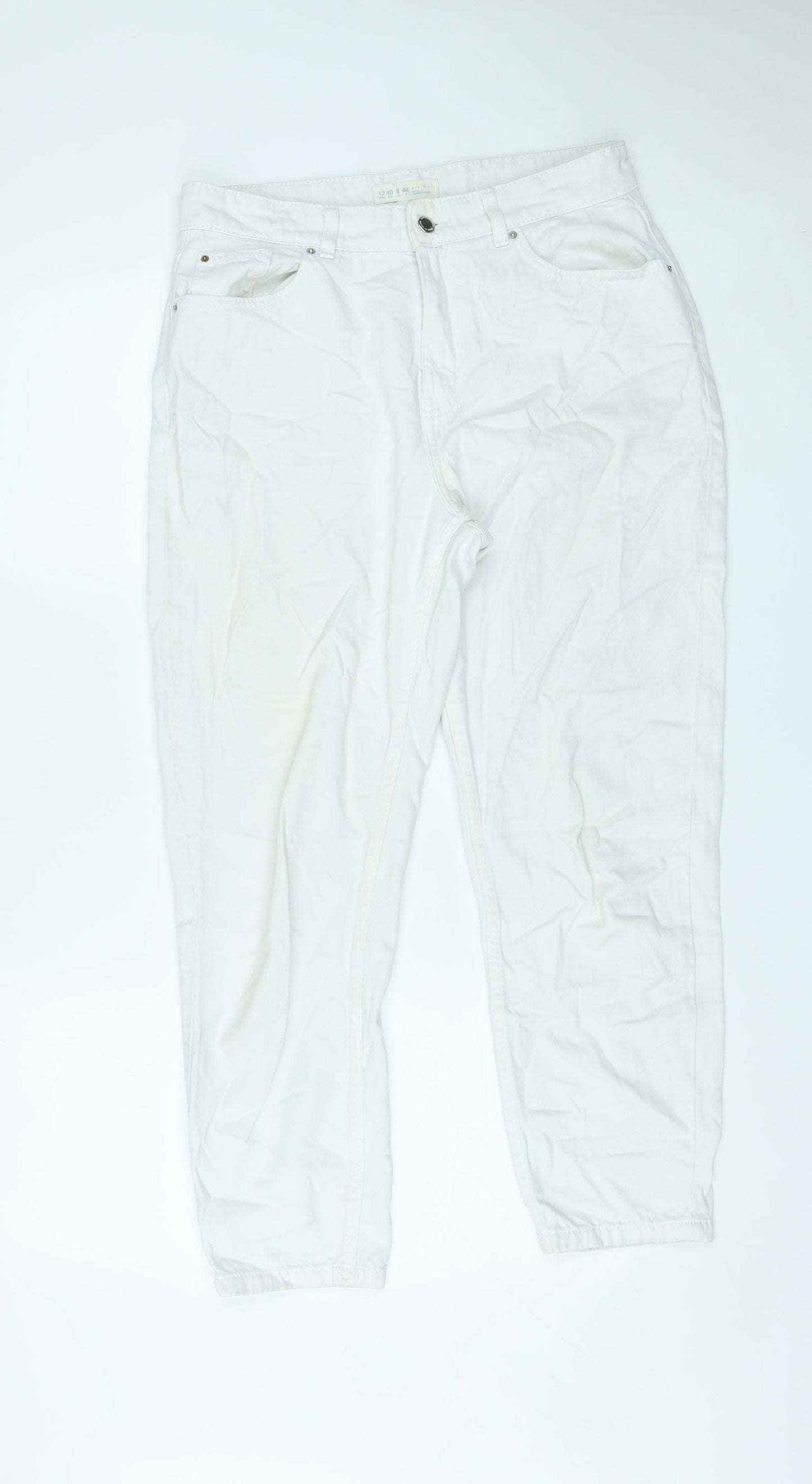 Denim & Co. Womens White Cotton Straight Jeans Size 12 L25 in Regular Zip - Cropped