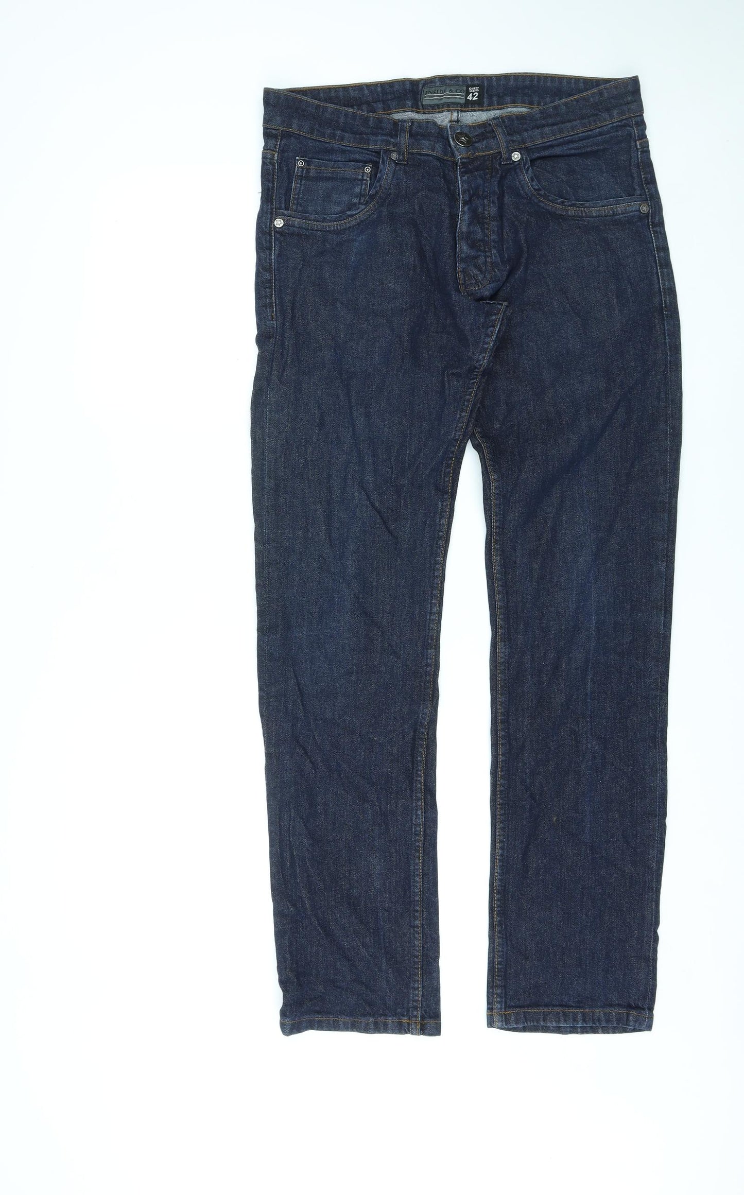 Inside & Co Womens Blue Cotton Straight Jeans Size 14 L31 in Regular Button