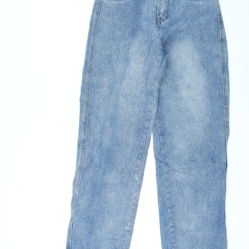 Shinne Womens Blue Cotton Straight Jeans Size M L28 in Regular Tie - Cut Out Detail by Pockets