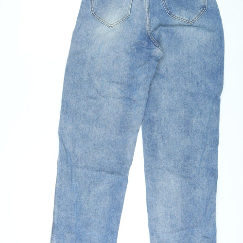 Shinne Womens Blue Cotton Straight Jeans Size M L28 in Regular Tie - Cut Out Detail by Pockets