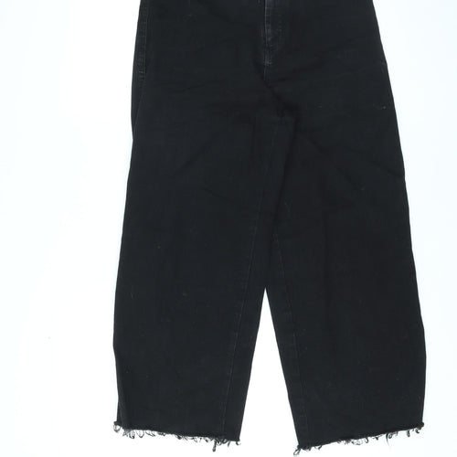 H&M Womens Black Cotton Straight Jeans Size 12 L24 in Regular Zip - Raw Hems