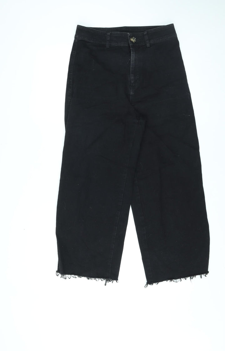 H&M Womens Black Cotton Straight Jeans Size 12 L24 in Regular Zip - Raw Hems