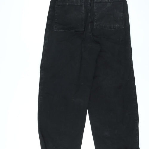H&M Womens Black Cotton Straight Jeans Size 12 L24 in Regular Zip - Raw Hems