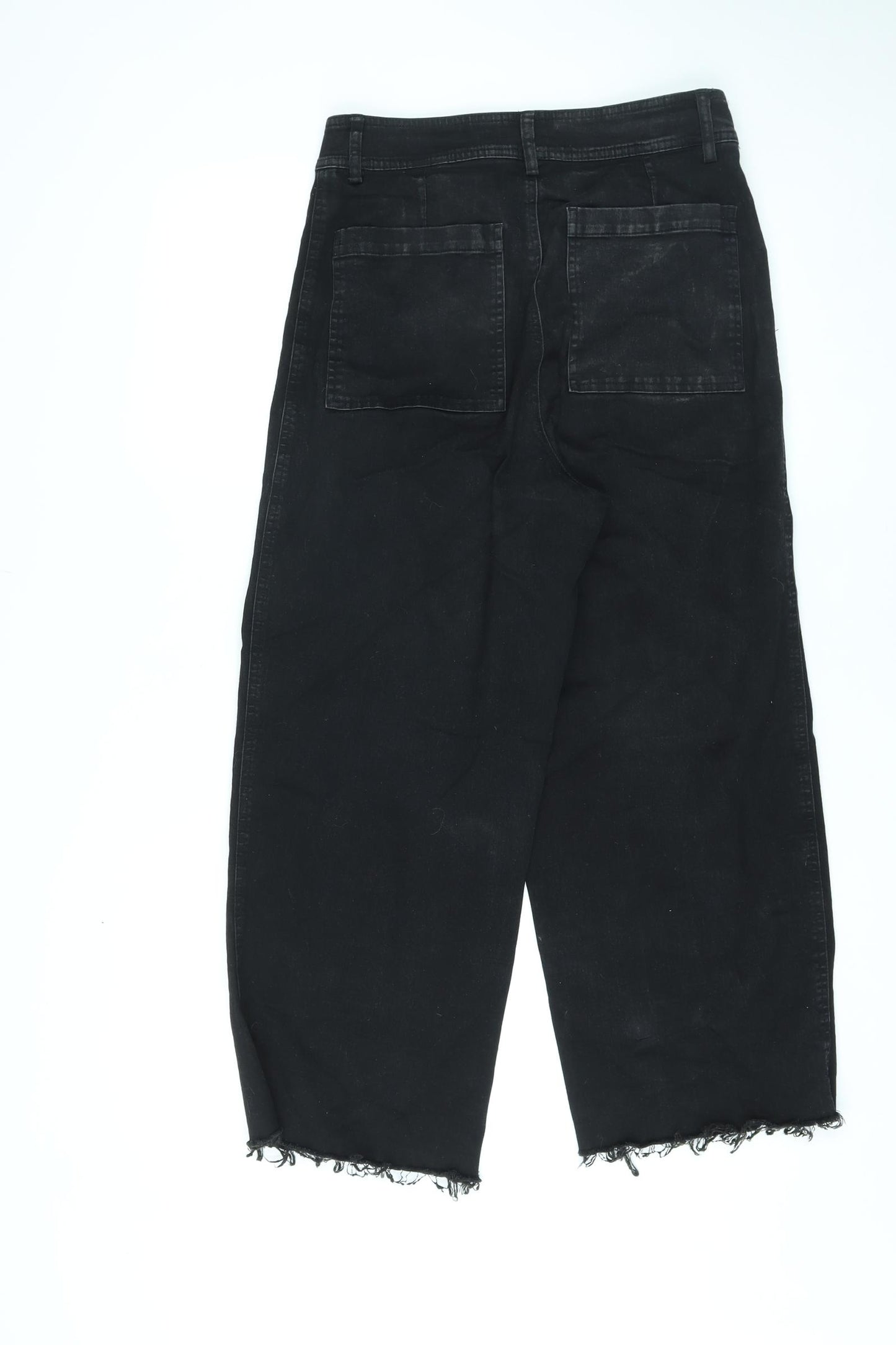 H&M Womens Black Cotton Straight Jeans Size 12 L24 in Regular Zip - Raw Hems
