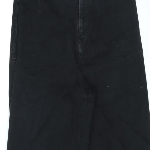H&M Womens Black Cotton Straight Jeans Size 12 L24 in Regular Zip - Raw Hems