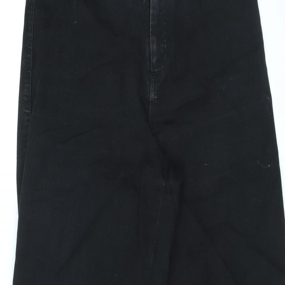 H&M Womens Black Cotton Straight Jeans Size 12 L24 in Regular Zip - Raw Hems