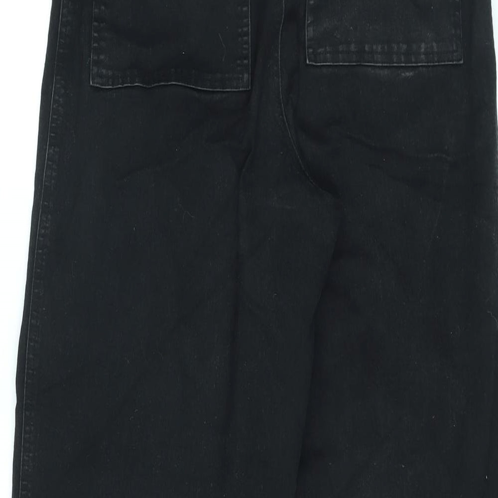 H&M Womens Black Cotton Straight Jeans Size 12 L24 in Regular Zip - Raw Hems