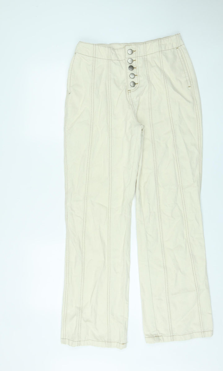 Wishne Womens Ivory Cotton Straight Jeans Size 10 L29 in Regular Button