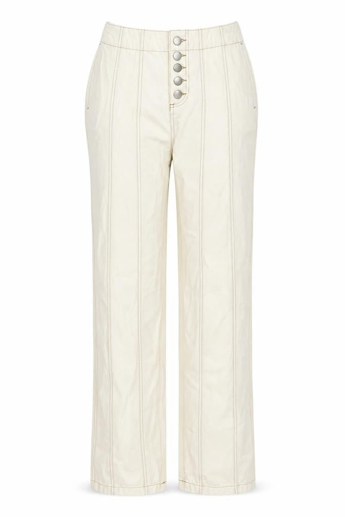 Front view of Wishne women’s ivory cotton straight jeans, size UK 10, 29-inch leg regular button