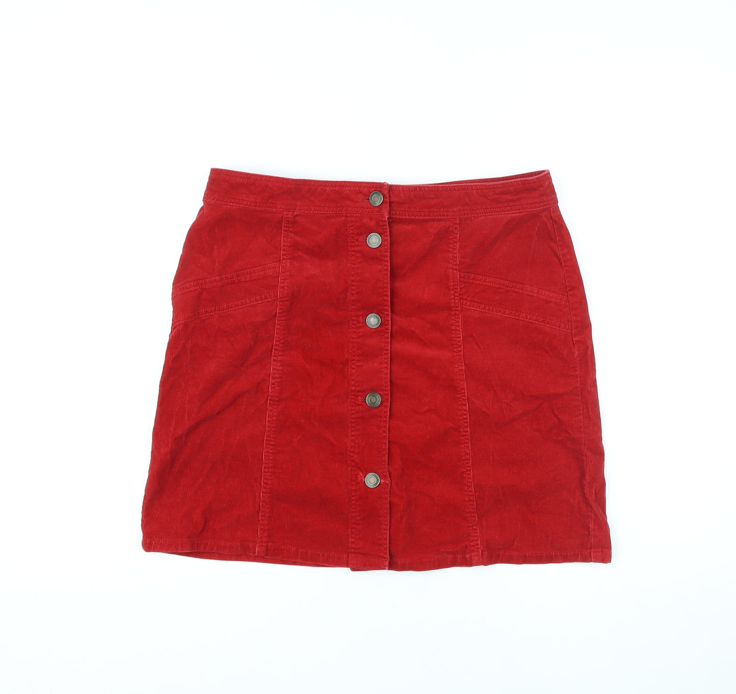 Marks and Spencer Womens Red Cotton A-Line Skirt Size 10 Button