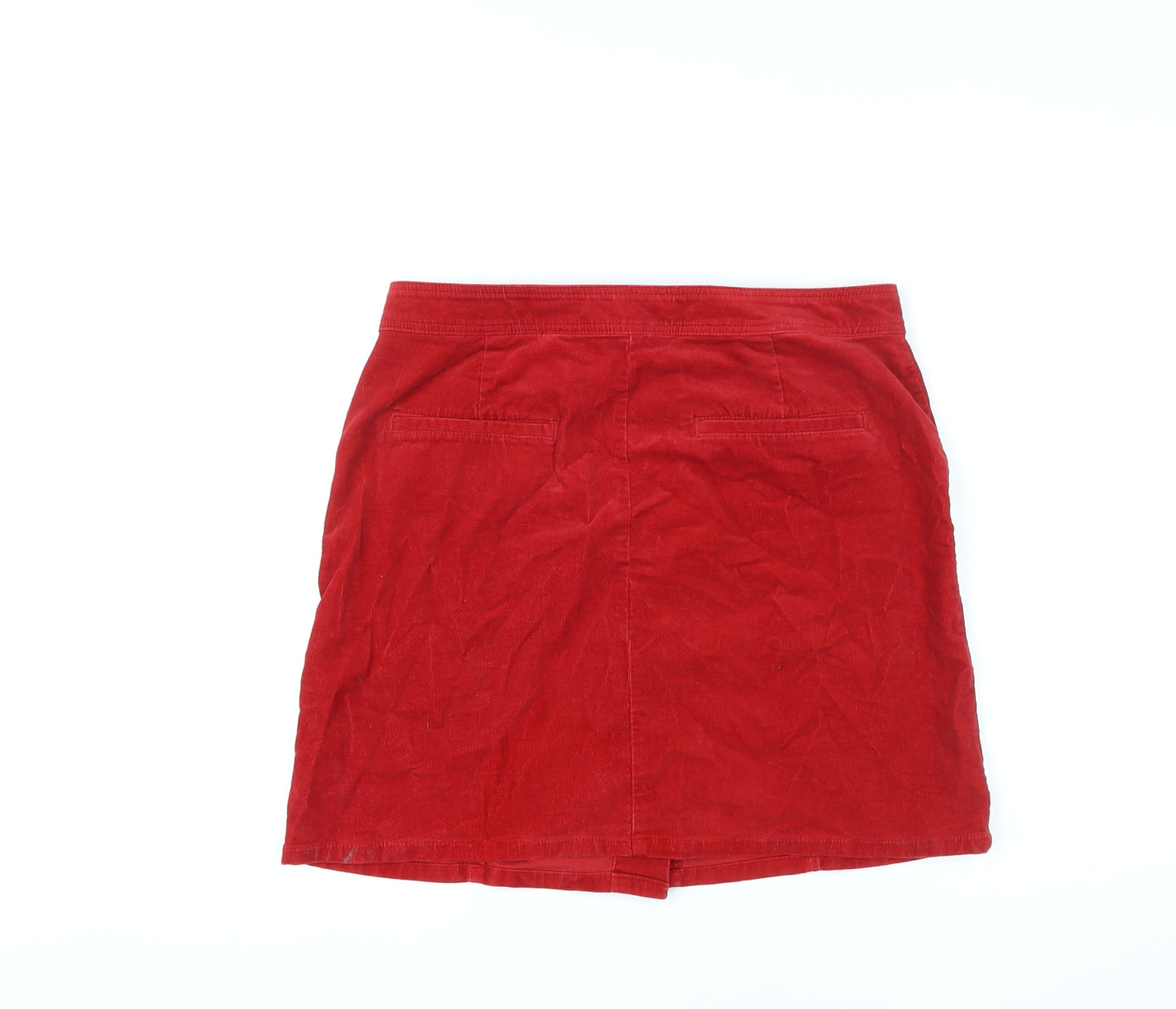 Marks and Spencer Womens Red Cotton A-Line Skirt Size 10 Button