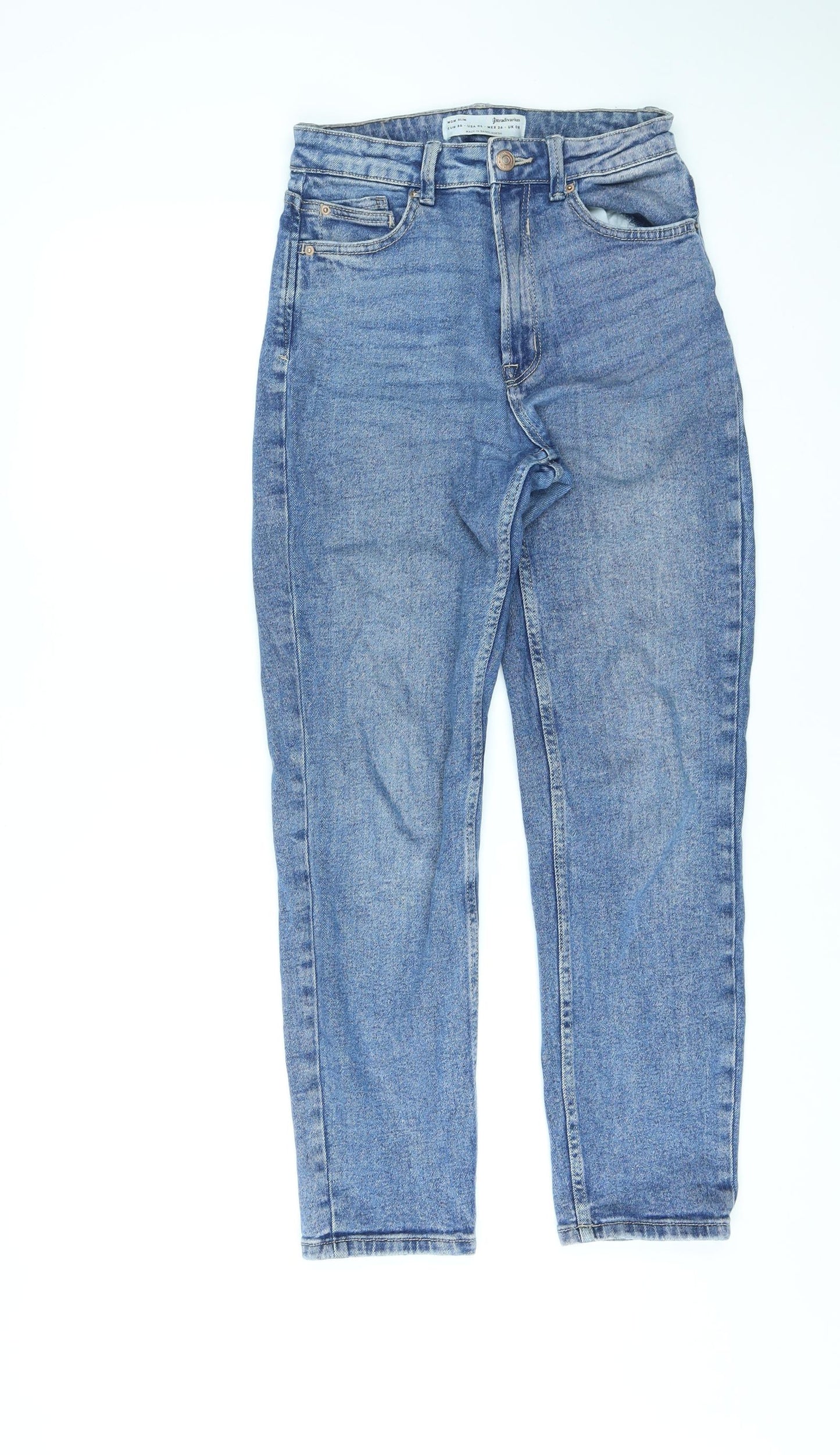 Stradivarius Womens Blue Cotton Straight Jeans Size 8 L25 in Regular Zip