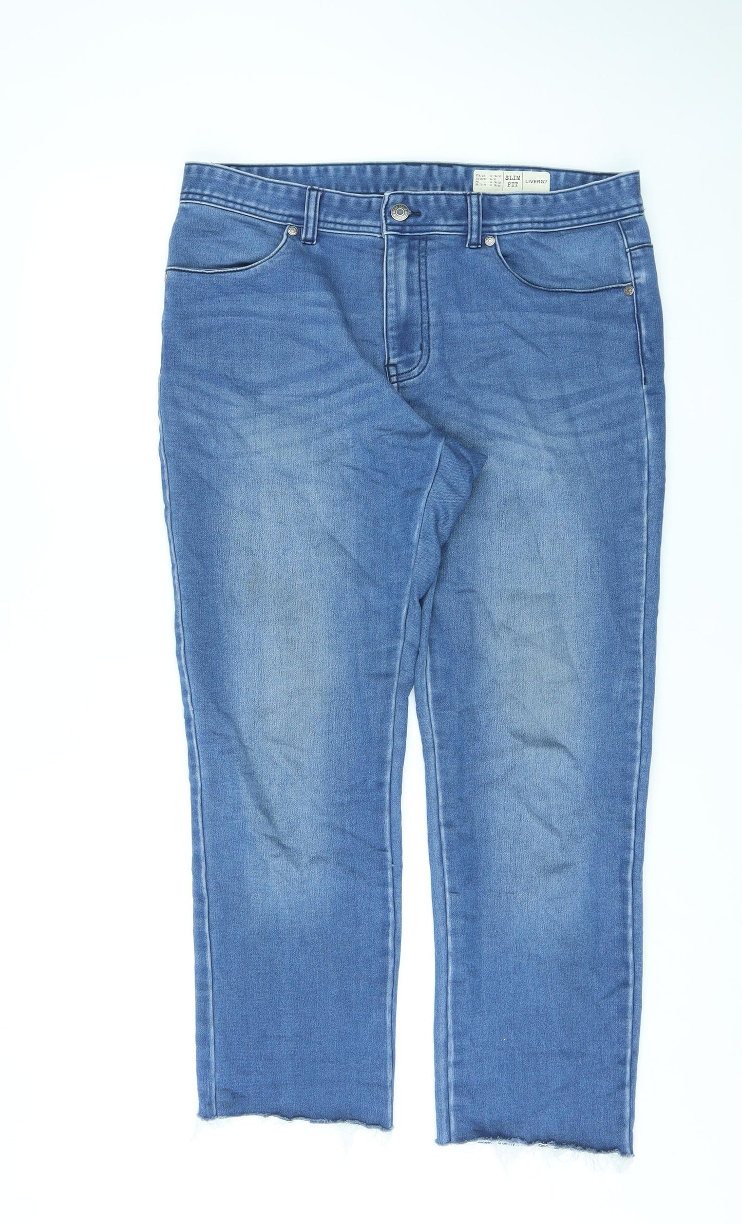 Livergy Womens Blue Cotton Straight Jeans Size 36 in L26 in Slim Zip - Raw Hems