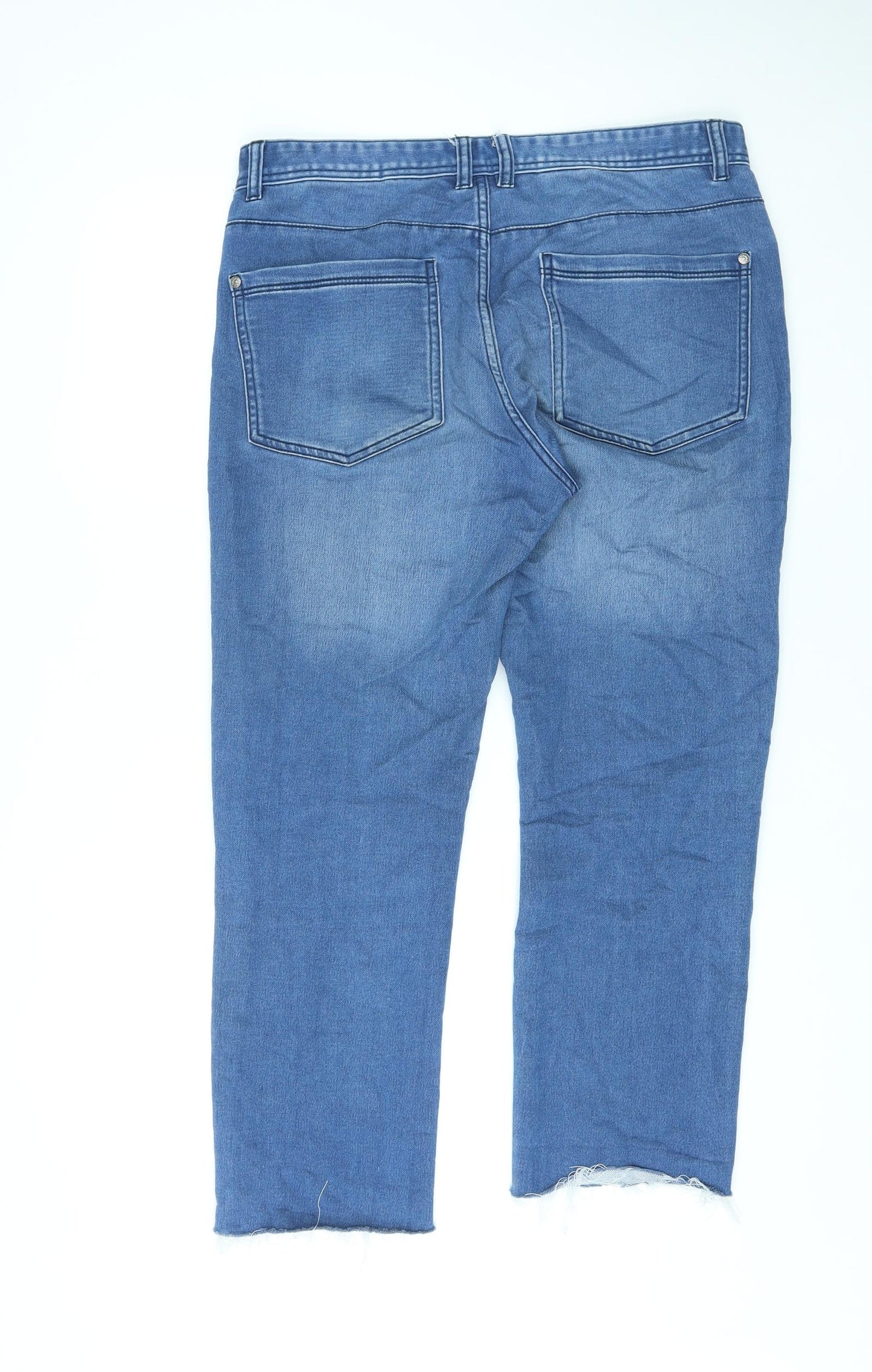 Livergy Womens Blue Cotton Straight Jeans Size 36 in L26 in Slim Zip - Raw Hems