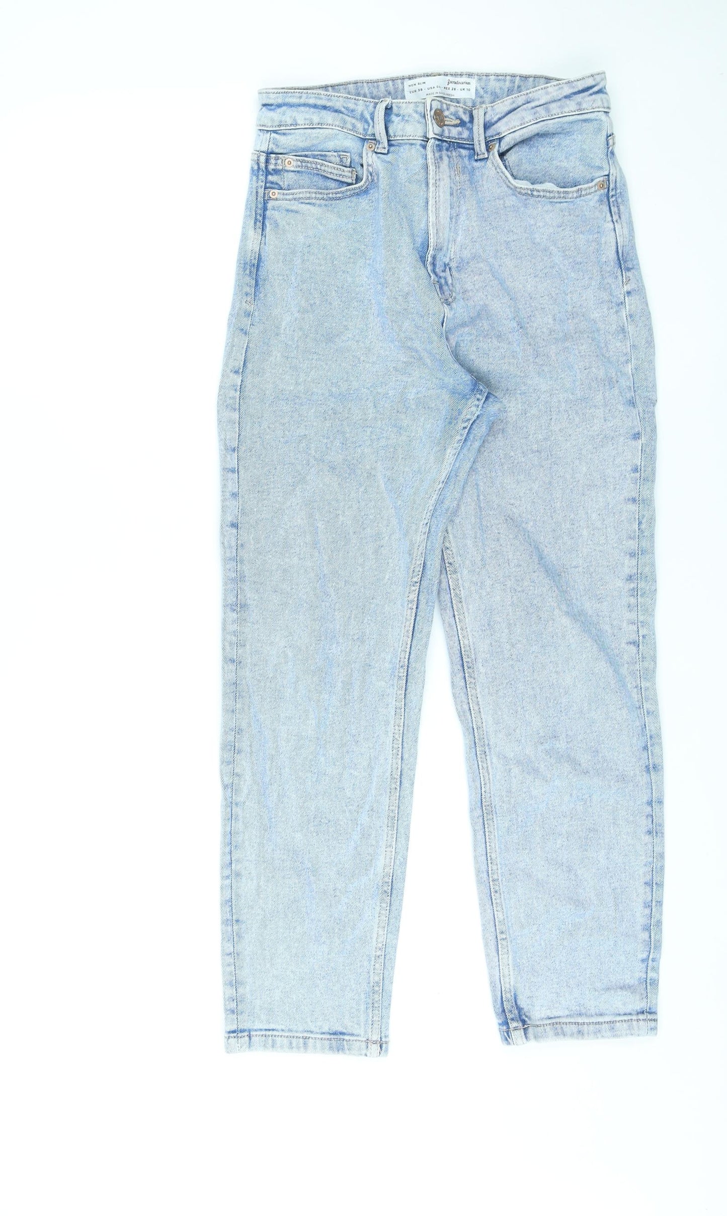 Stradivarius Womens Blue Cotton Straight Jeans Size 10 L24 in Regular Zip