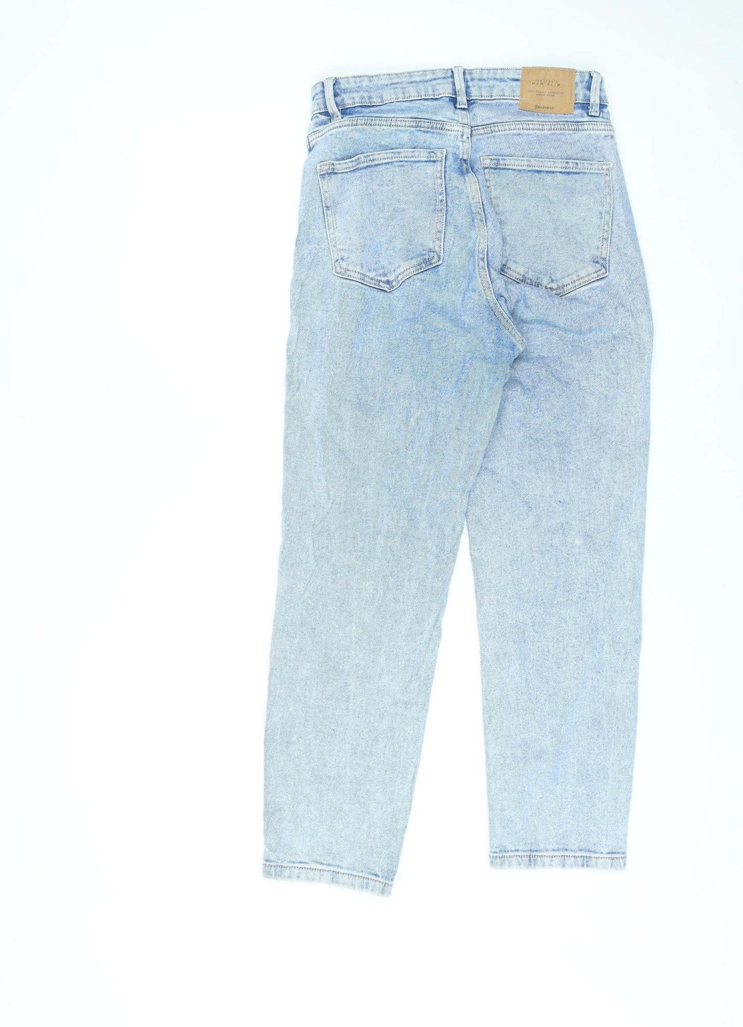 Stradivarius Womens Blue Cotton Straight Jeans Size 10 L24 in Regular Zip