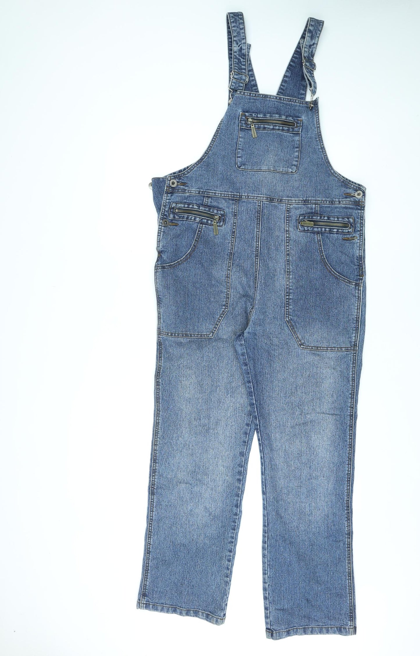 Misswan Womens Blue Cotton Dungaree One-Piece Size M L26 in Button