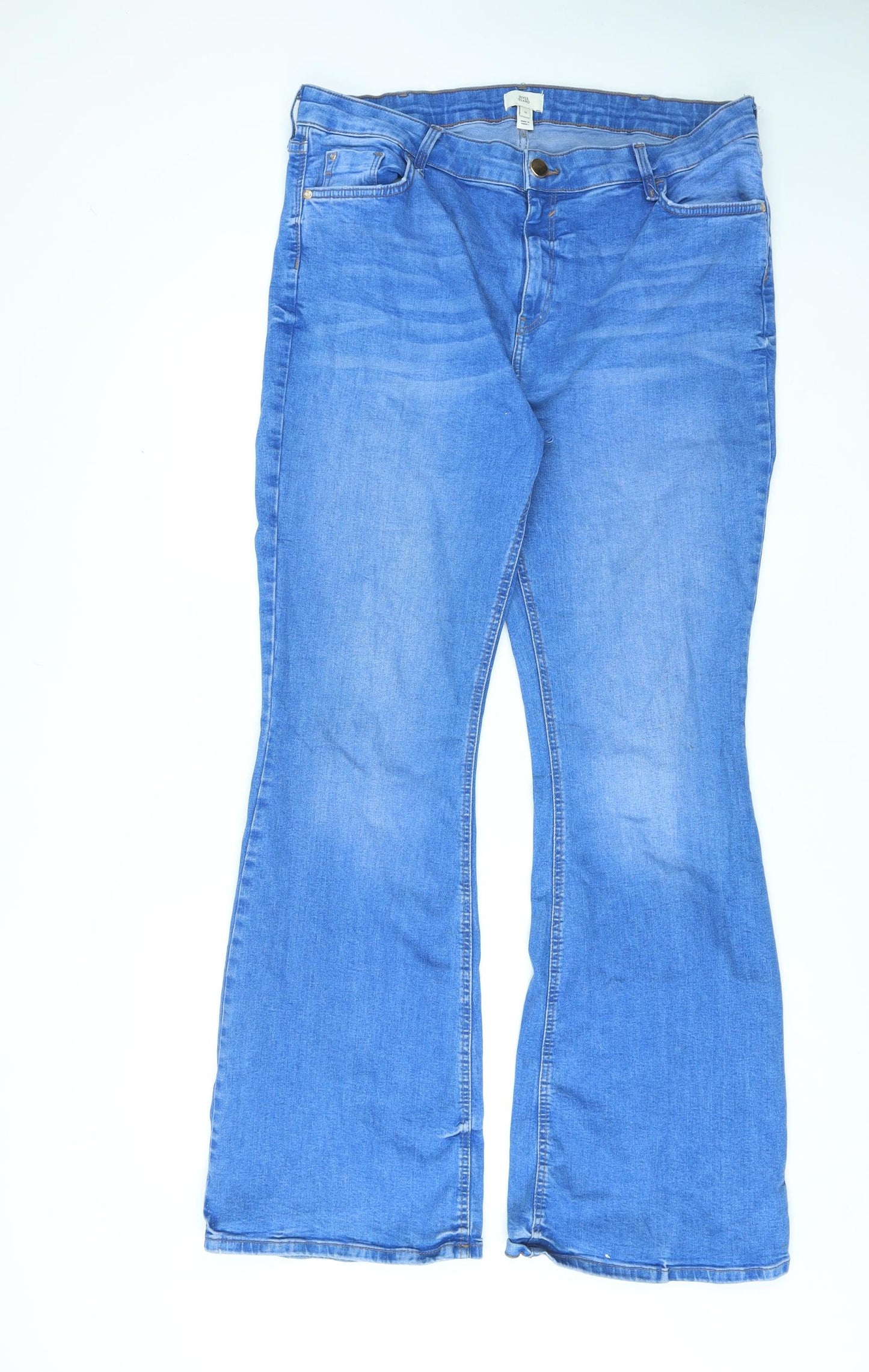 River Island Womens Blue Cotton Flared Jeans Size 18 L32 in Regular Zip